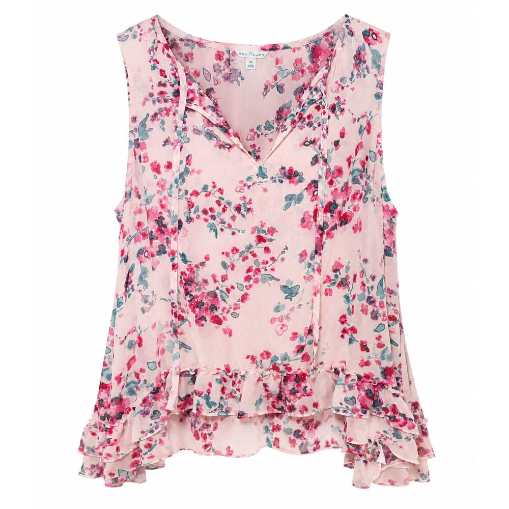 Boutique Pink Floral Sleeveless Ruffle Hem Tank Top Womens Plus 2X Boho